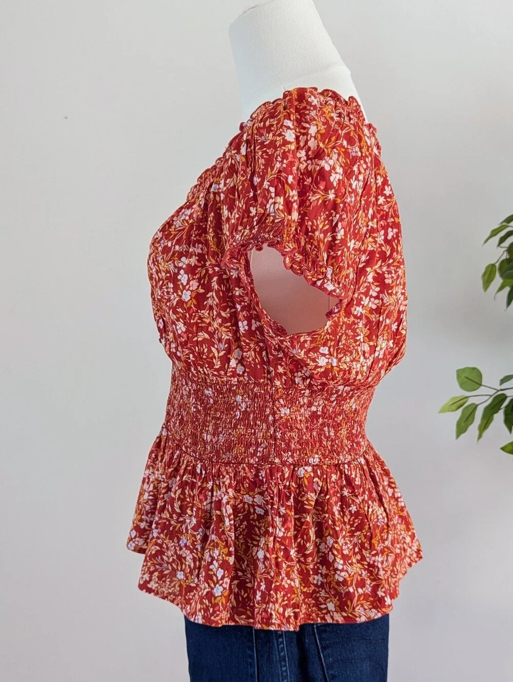 Old Navy Orange Floral Smocked Peplum Blouse - S